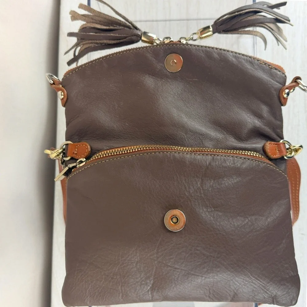 Vintage PONTI FIRENZE Brown Leather Crossbody Purse Bag Tassel Italy Travel